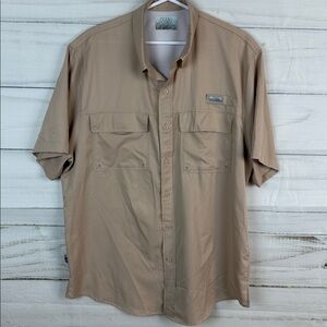 Ocean Coast Fishing Shirt Men M Blue Button Down Short Sleeve Breathable Wicking